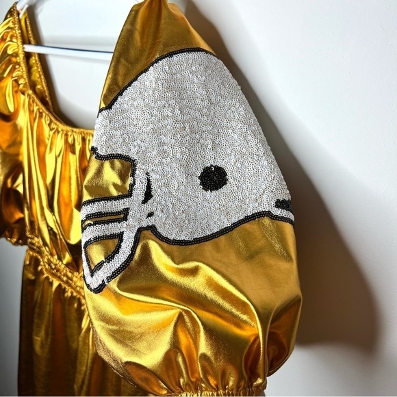 Fantastic Fawn Metallic Gold Sequin Helmet Puff Sleeve Touchdown Mini Dress - Picture 9 of 17